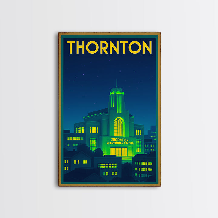 Thornton Travel Poster, Framed Canvas Print, Cyberpunk Style City Art, Thornton Wall Art, Travel Art Print, Wanderlust Decor, Design 2