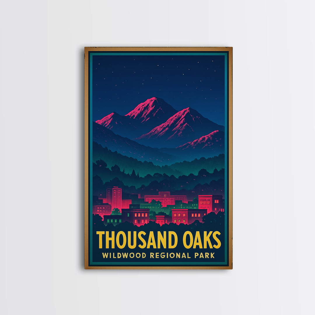 Thousand Oaks California Travel Poster, Canvas Print, Retro Neon Travel Art, Thousand Oaks Poster Print, Gift For Travelers, Wall Art