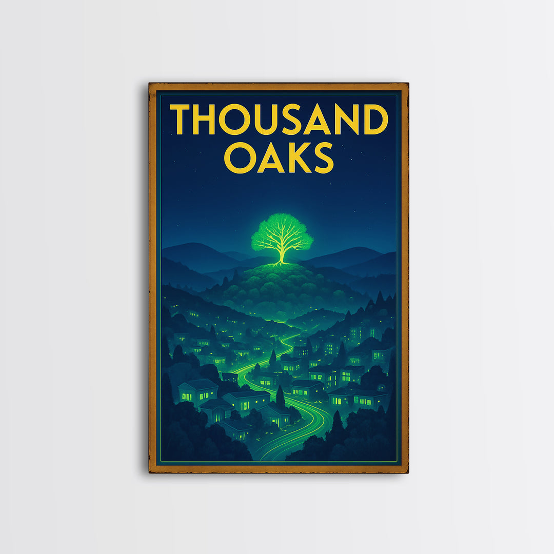 Thousand Oaks Travel Poster, Canvas Print, Electric Night Poster Art, Thousand Oaks Wall Art, Travel Poster Art, City Art Print