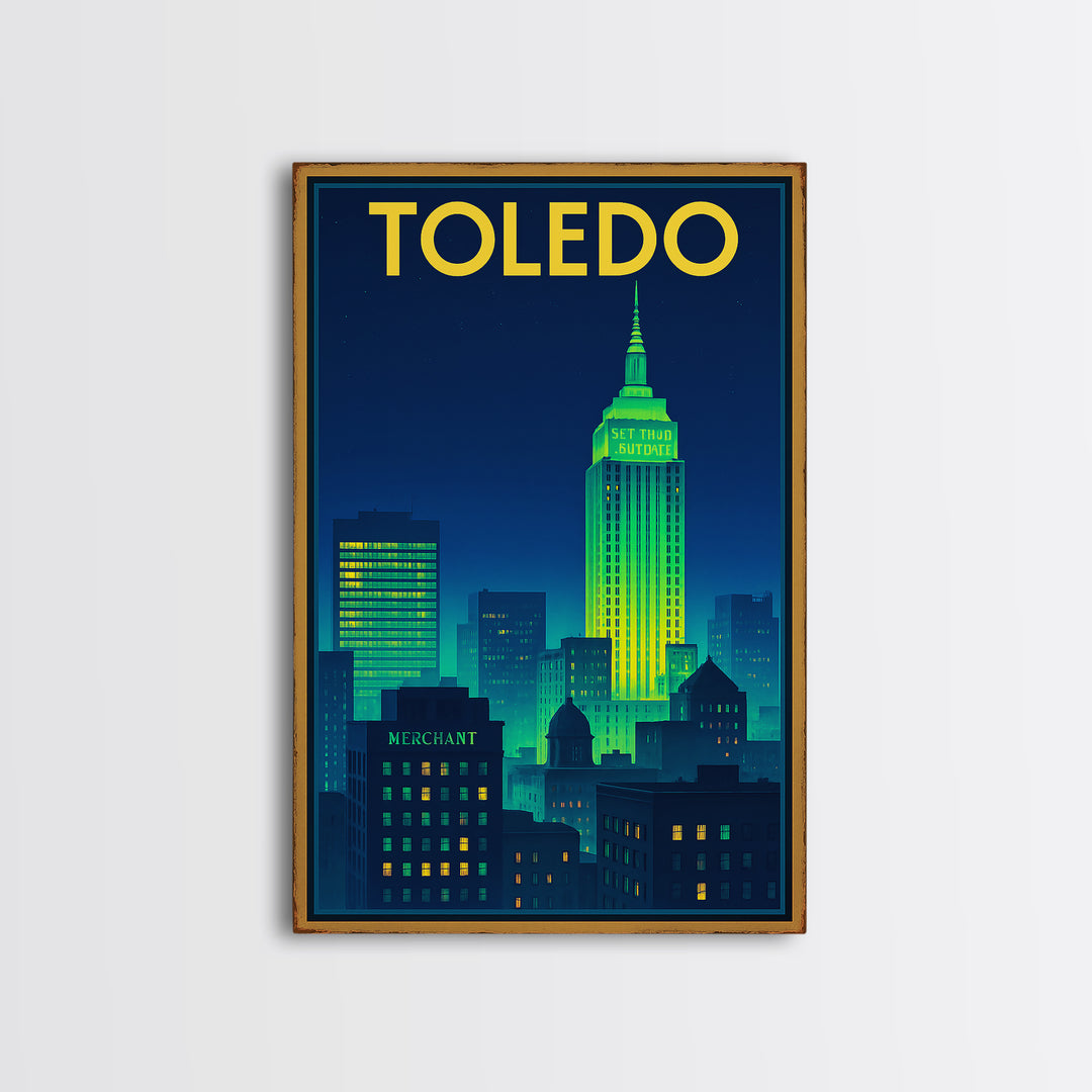 Toledo Travel Poster, Canvas Print, Electric Night Poster Art, Toledo Wall Art, Travel Poster Art, Retro Travel Print, Living Room Wall Art