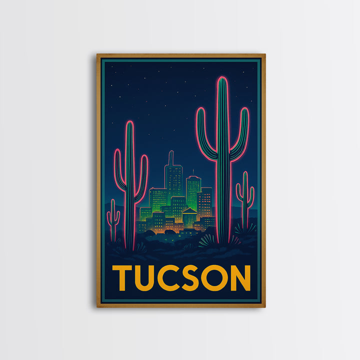 Tucson Arizona Travel Poster, Canvas Print, Retro Neon Travel Art, Tucson City Art, Travel Poster Set, Watercolor Skyline Art, Art Print