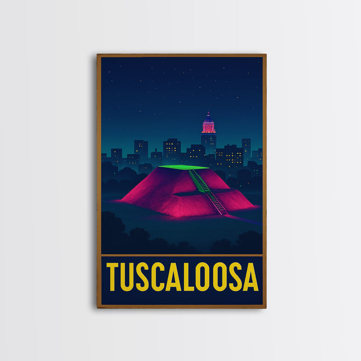 Tuscaloosa Alabama Travel Poster, Canvas Print, Neon Urban Skyline Wall Art, Tuscaloosa Poster Print, Travel Poster Set, Wall Art
