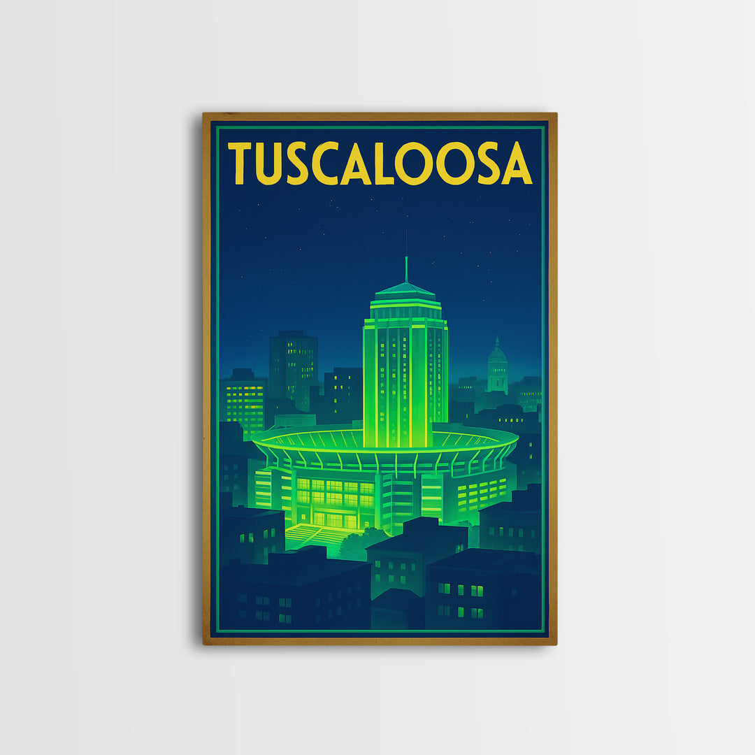 Tuscaloosa Travel Poster, Canvas Print, Electric Night Poster Art, Tuscaloosa Travel Art, Retro Travel Print, Living Room Wall Art
