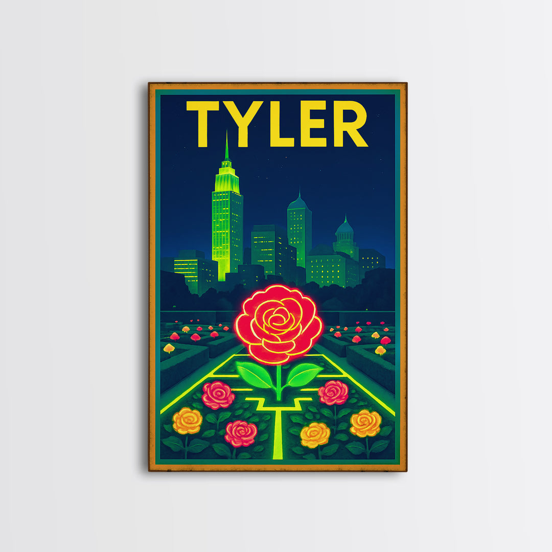 Tyler Travel Poster, Canvas Print, Neon Urban Skyline Wall Art, Tyler City Art, Vintage Travel Print, Travel Poster Art, Landscape Art