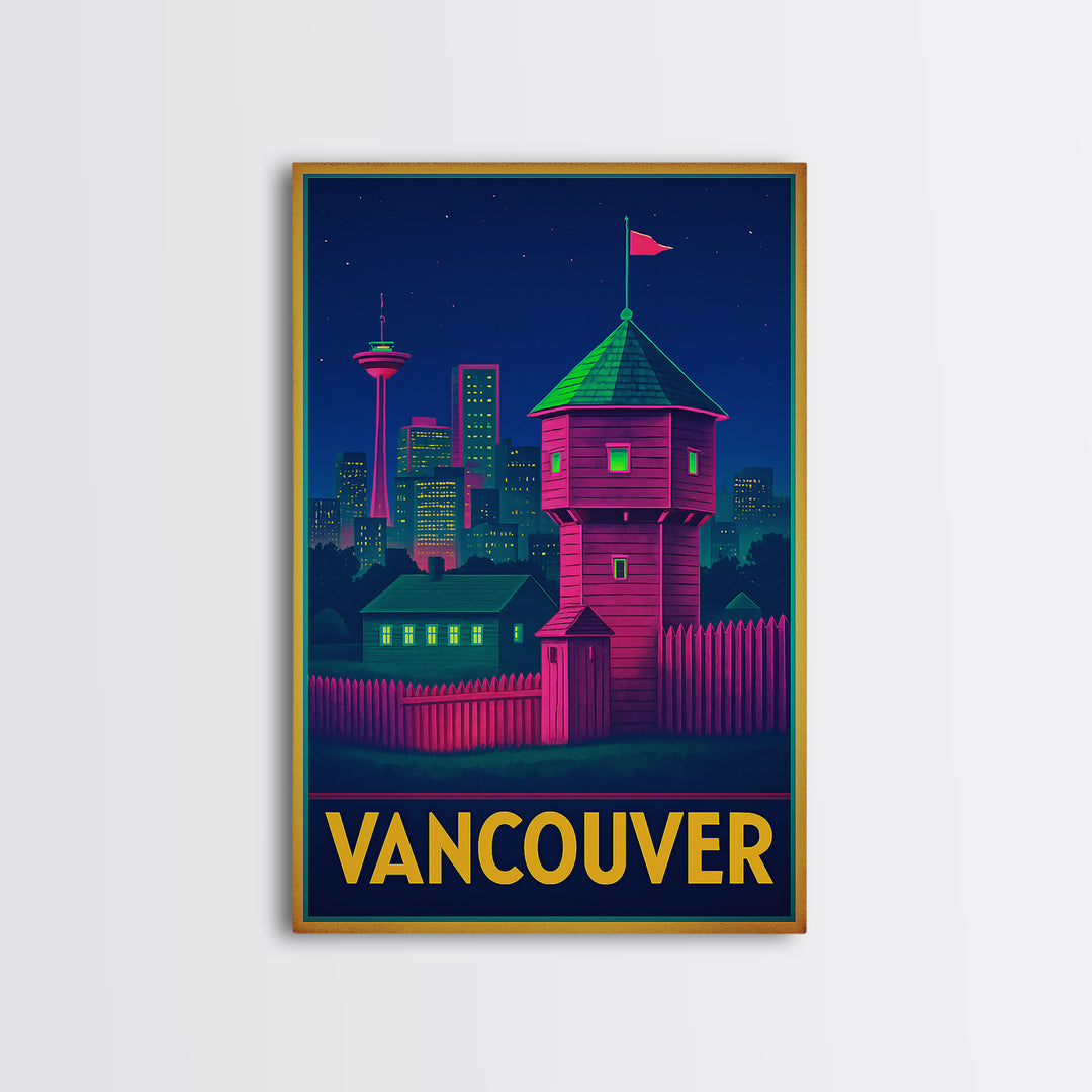 Vancouver Washington Travel Poster, Canvas Print, Retro Neon Travel Art, Vancouver Art Print, Travel Poster Set, Wall Decor, Poster Art