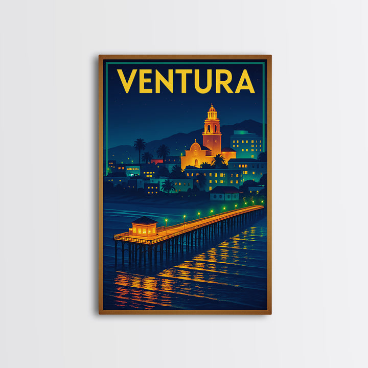 Ventura Travel Poster, Canvas Print, Retro Neon Travel Art, Ventura Poster Print, Living Room Wall Art, City Illustration, Travel Decor