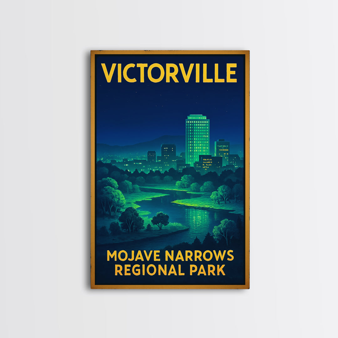 Victorville Travel Poster, Framed Canvas Print, Cyberpunk Style City Art, Victorville Wall Art, Eclectic Wall Decor, Wanderlust Decor