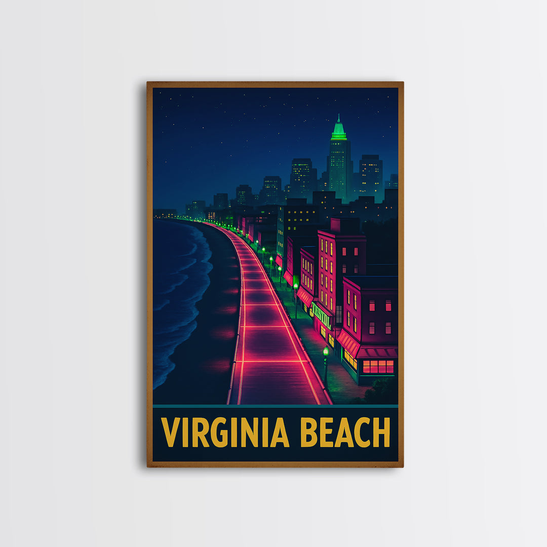 Virginia Beach Virginia Travel Poster, Canvas Print, Cyberpunk Style City Art, Virginia Beach Wall Art, Wall Decor, Travel Wall Decor