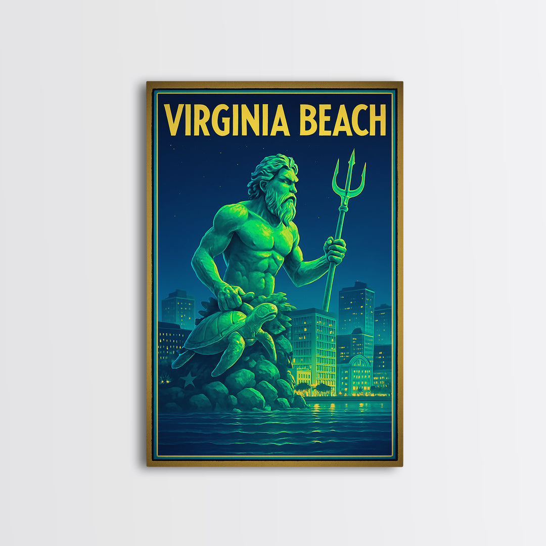 Virginia Beach Travel Poster, Canvas Print, Neon City Skyline Wall Art, Virginia Beach Wall Art, City Poster, Watercolor City Skyline