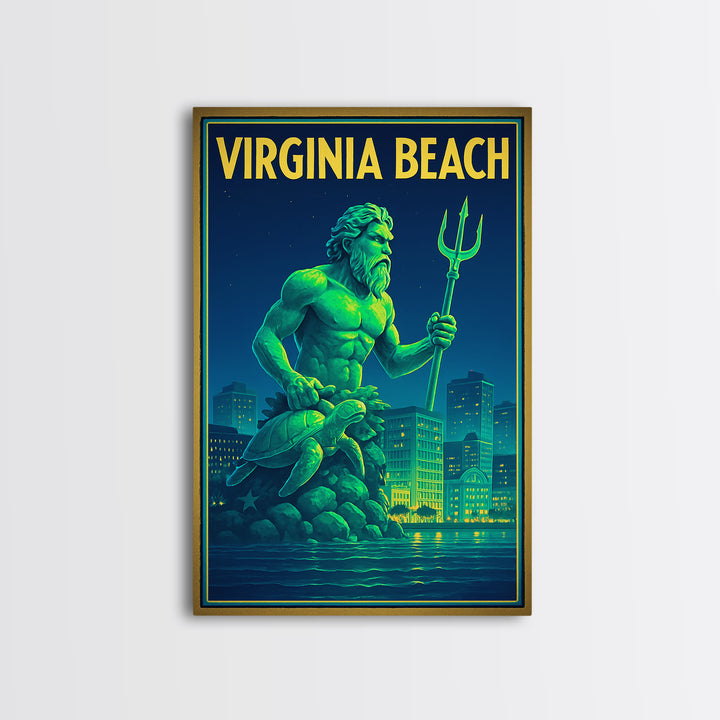 Virginia Beach Travel Poster, Canvas Print, Neon City Skyline Wall Art, Virginia Beach Wall Art, City Poster, Watercolor City Skyline