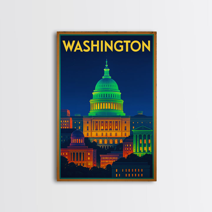 Washington Travel Poster, Canvas Print, Neon Skyline Wall Art, Washington Travel Art, Modern Wall Decor, City Travel Prints, Wall Art