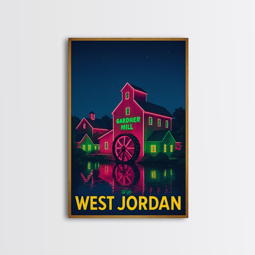 West Jordan Utah Travel Poster, Canvas Print, Electric Night Poster Art, West Jordan Wall Art, Retro Travel Print, Vintage Travel Print