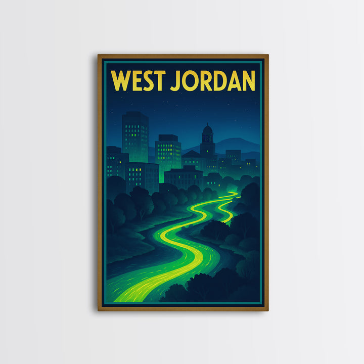 West Jordan Travel Poster, Framed Canvas Print, Cyberpunk Style City Art, West Jordan Poster Print, Fine Art Print, Vintage City Art