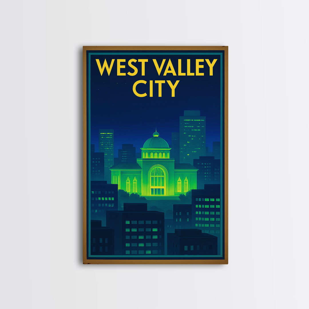 West Valley City Travel Poster, Canvas Print, Cyberpunk Style City Art, West Valley City City Art, Travel Poster Set, Eclectic Wall Decor