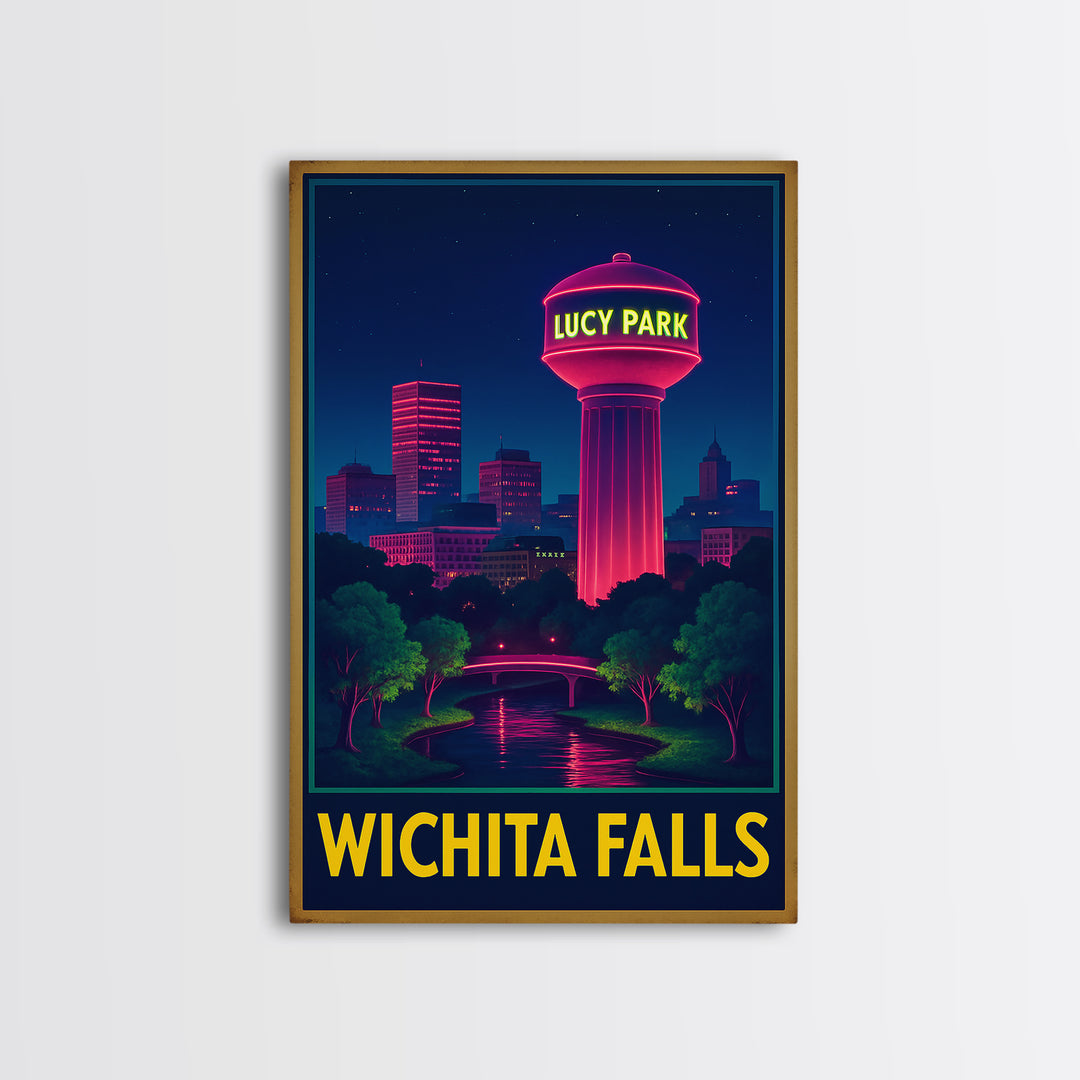 Wichita Falls Texas Travel Poster, Canvas Print, Electric Night Poster Art, Wichita Falls Wall Art, Travel Art Print, Wanderlust Decor