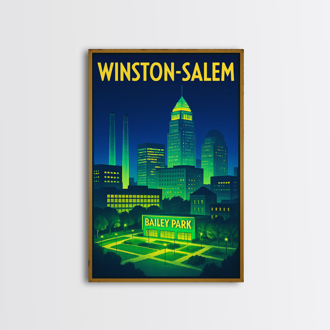 Winston Salem Travel Poster, Canvas Print, Retro Neon Travel Art, Winston Salem Poster Print, Gift For Travelers, Vintage City Art