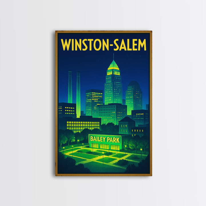 Winston Salem Travel Poster, Canvas Print, Retro Neon Travel Art, Winston Salem Poster Print, Gift For Travelers, Vintage City Art
