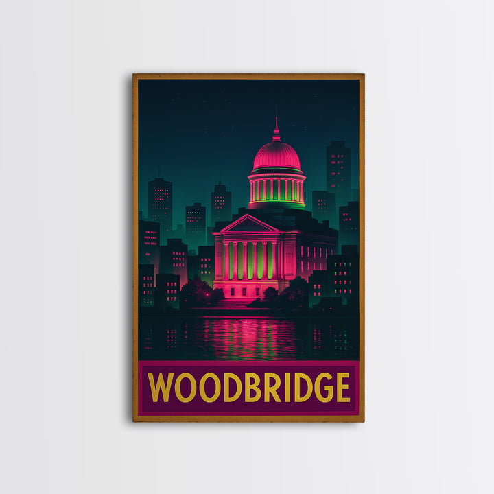 Woodbridge Travel Poster, Canvas Print, Retro Neon Travel Art, Woodbridge Art Print, Modern Wall Decor, Travel Poster Art, Travel Wall Art