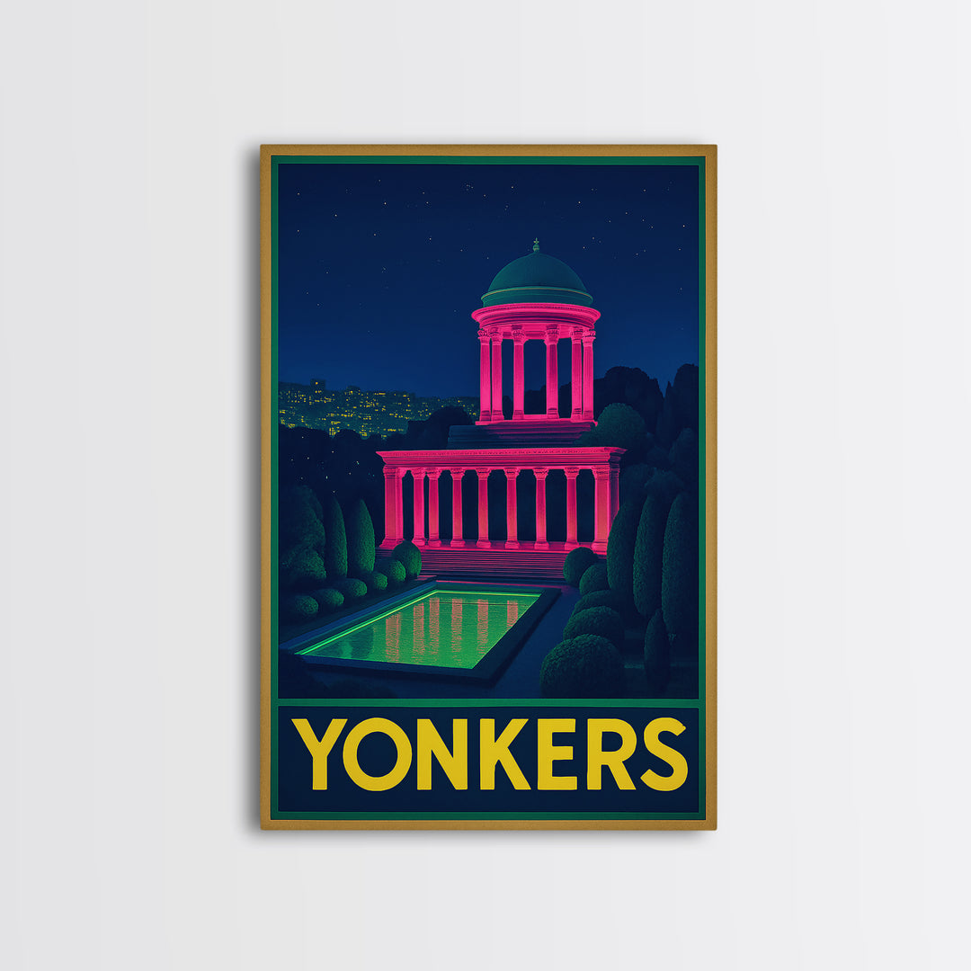 Yonkers New York Travel Poster, Canvas Print, Neon Skyline Art Wall Art, Yonkers City Art, Poster Art, Fine Art Print, Vintage Travel Art