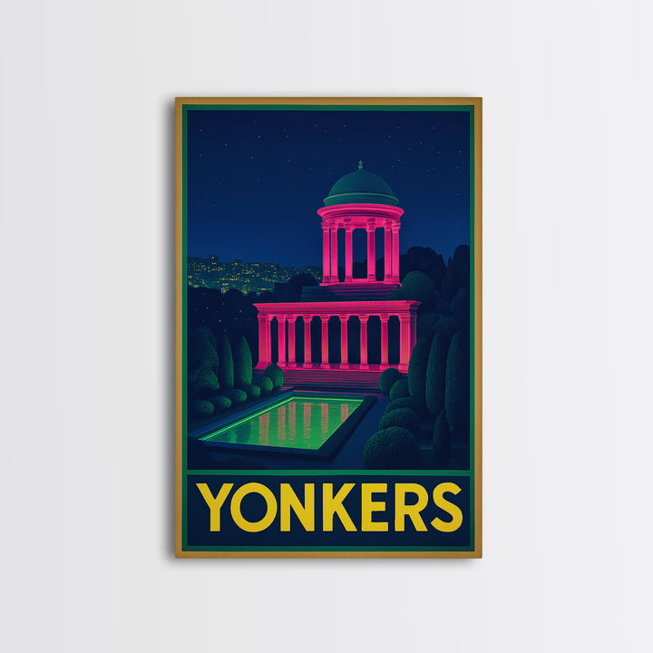 Yonkers New York Travel Poster, Canvas Print, Neon Skyline Art Wall Art, Yonkers City Art, Poster Art, Fine Art Print, Vintage Travel Art