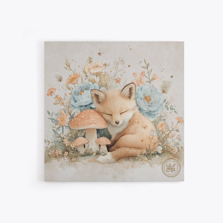 Woodland Fox Tucked Framed Canvas Print, Nursery Art, Whimsical Wall Art, Nursery Decor, Watercolor Art, Nursery, NUR-1x1-100