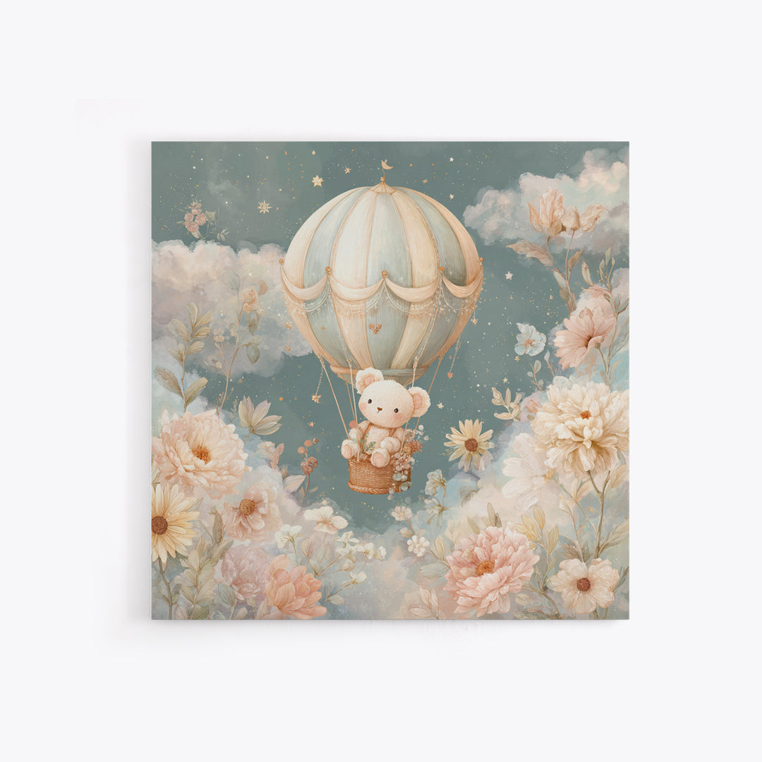 Floating Hot Air Balloon Framed Canvas Print, Nursery Art, Digital Art, Nursery Decor, Fine Art, Nursery, Girl Nursery Decor, NUR-1x1-12