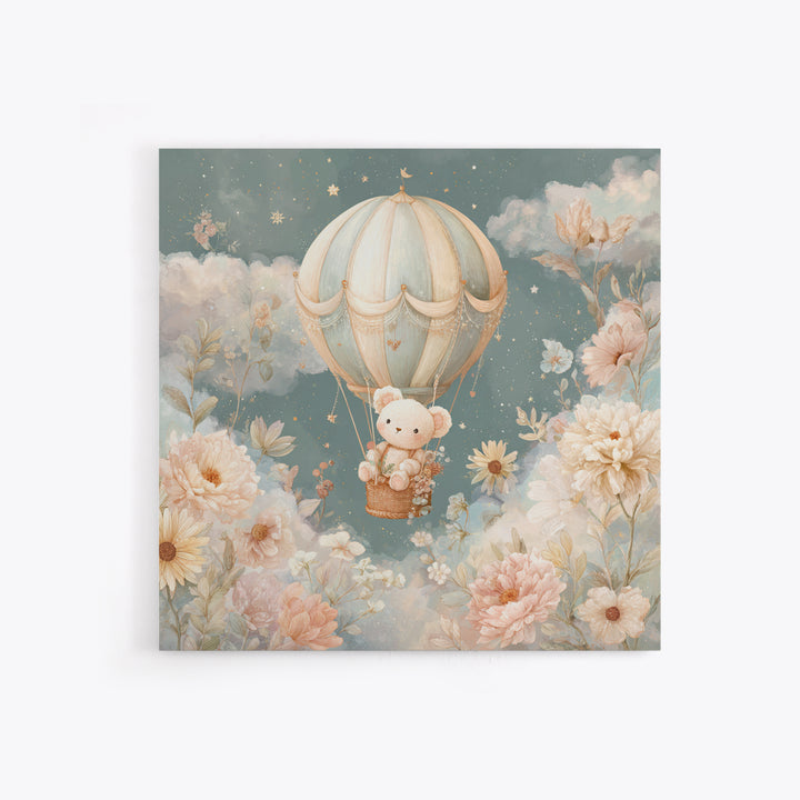 Floating Hot Air Balloon Framed Canvas Print, Nursery Art, Digital Art, Nursery Decor, Fine Art, Nursery, Girl Nursery Decor, NUR-1x1-12
