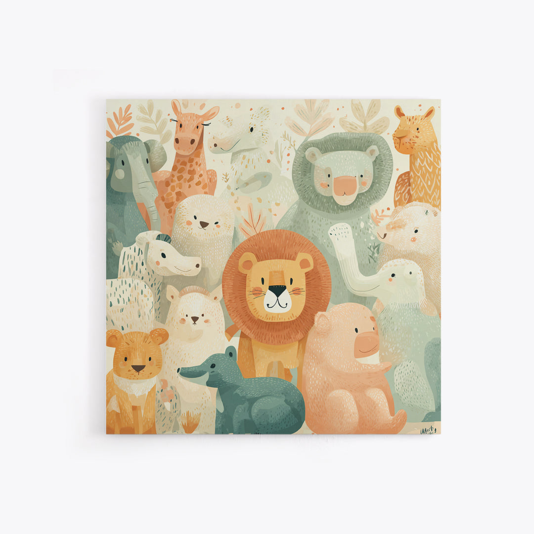Pastel Jungle Animals Canvas Print, Nursery Art, Butterfly Wall Art, Nursery Decor, Fine Art, Nursery, Woodland Nursery Art, NUR-1x1-18