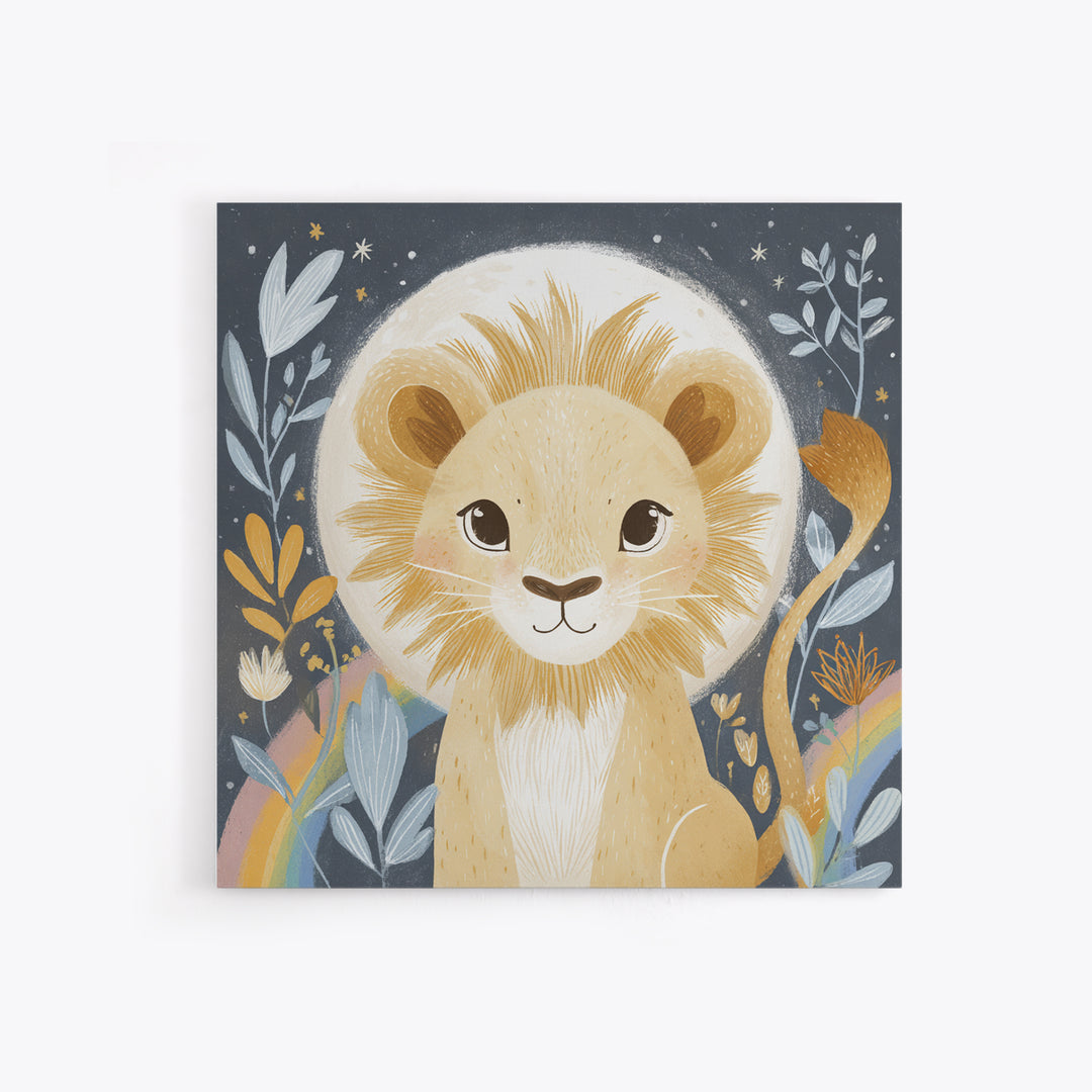 Lion Cub with Soft Golden Mane Framed Canvas Print, Nursery Art, Fine Art Print, Nursery Decor, Abstract Art, Nursery, NUR-1x1-33