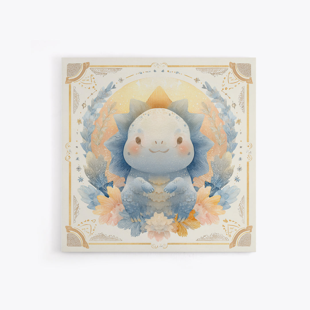 Tiny Dinosaur with Friendly Expression Framed Canvas Print, Nursery Art, Kids Wall Art, Nursery Decor, Fine Art, Nursery, NUR-1x1-39