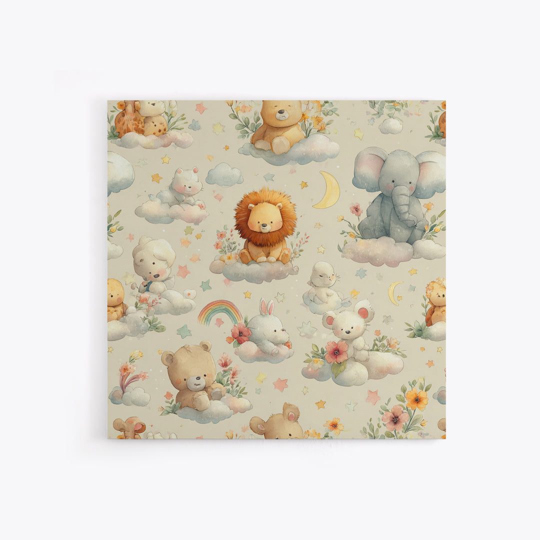 Pastel Jungle Animals Framed Canvas Print, Nursery Art, Baby Girl Nursery, Nursery Decor, Abstract Art, Nursery, Fine Art Print, NUR-1x1-42