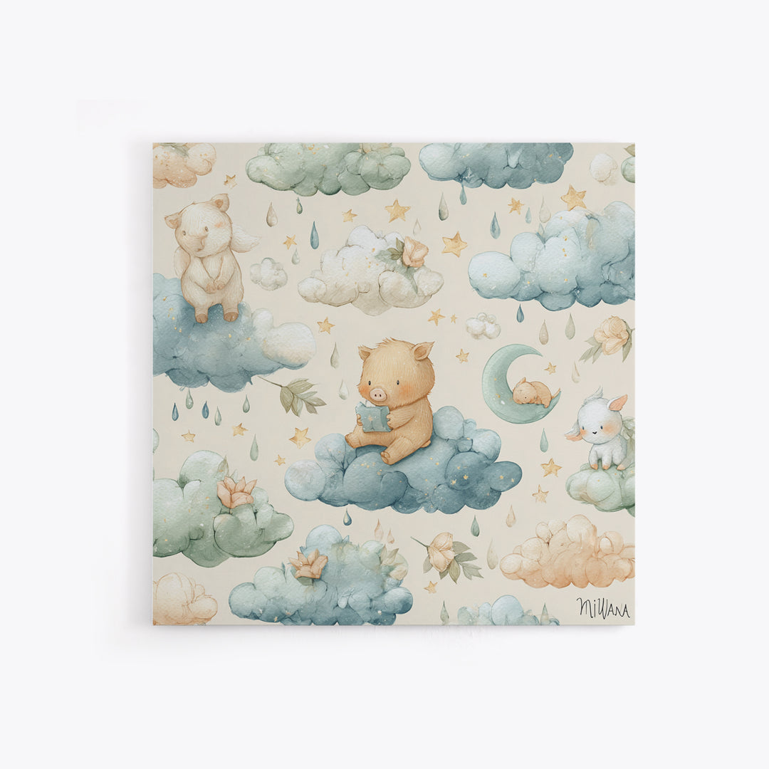 Clouds and Raindrops Framed Canvas Print, Nursery Art, Playroom Wall Art, Nursery Decor, Fine Art, Nursery, Statement Artwork, NUR-1x1-46