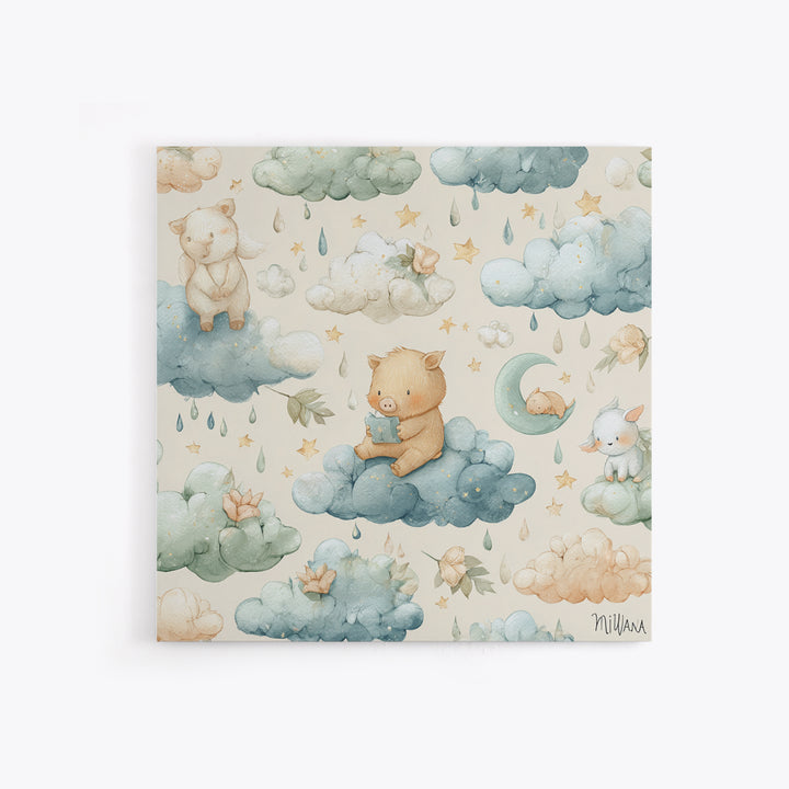 Clouds and Raindrops Framed Canvas Print, Nursery Art, Playroom Wall Art, Nursery Decor, Fine Art, Nursery, Statement Artwork, NUR-1x1-46