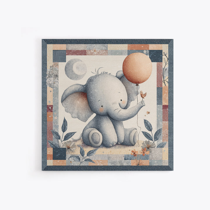 Sleepy Baby Elephant Holding a Tiny Balloon Canvas Print, Nursery Art, Neutral Decor, Nursery Decor, Fine Art, Nursery, NUR-1x1-49