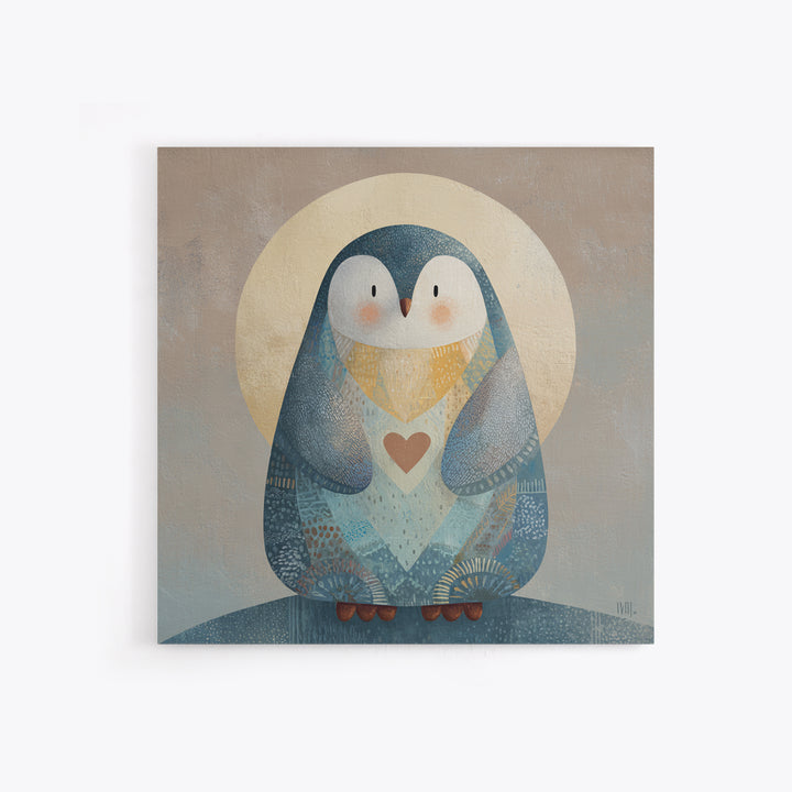 Penguin Holding a Little Heart Shape Framed Canvas Print, Nursery Art, Kids Room Wall Art, Nursery Decor, Abstract Art, Nursery, NUR-1x1-58