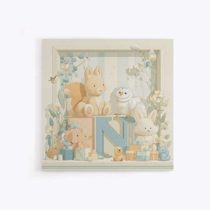 Animal Alphabet Scene Without Readable Letters Canvas Print, Nursery Art, Woodland Nursery Art, Nursery Decor, Nursery, NUR-1x1-59