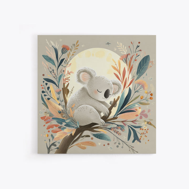 Sleeping Koala on Eucalyptus Branch Framed Canvas Print, Nursery Art, Whimsical Wall Art, Nursery Decor, Fine Art, Nursery, NUR-1x1-61