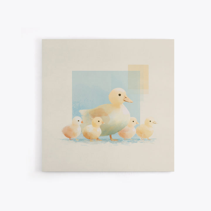 Ducklings Following a Mother Duck Framed Canvas Print, Nursery Art, Dinosaur Wall Art, Nursery Decor, Fine Art, Nursery, NUR-1x1-62