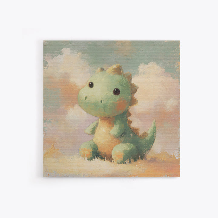 Tiny Dinosaur with Friendly Expression Framed Canvas Print, Nursery Art, Whimsical Wall Art, Nursery Decor, Fine Art, Nursery, NUR-1x1-63
