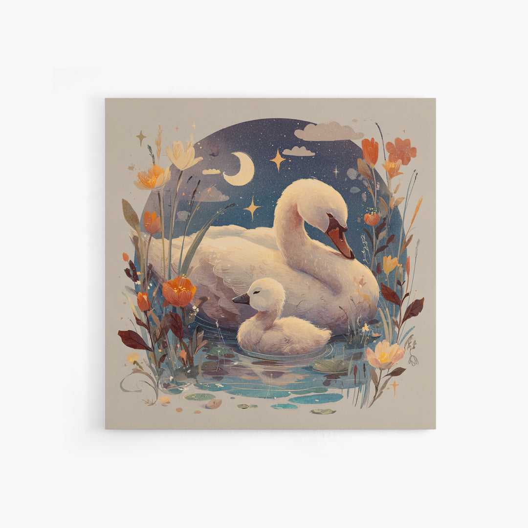 Swan and Cygnet Framed Canvas Print, Nursery Art, Digital Download Art, Nursery Decor, Fine Art, Nursery, Whimsical Wall Art, NUR-1x1-64