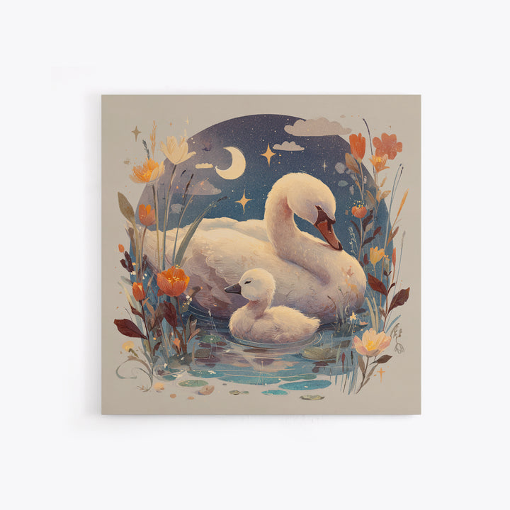 Swan and Cygnet Framed Canvas Print, Nursery Art, Digital Download Art, Nursery Decor, Fine Art, Nursery, Whimsical Wall Art, NUR-1x1-64