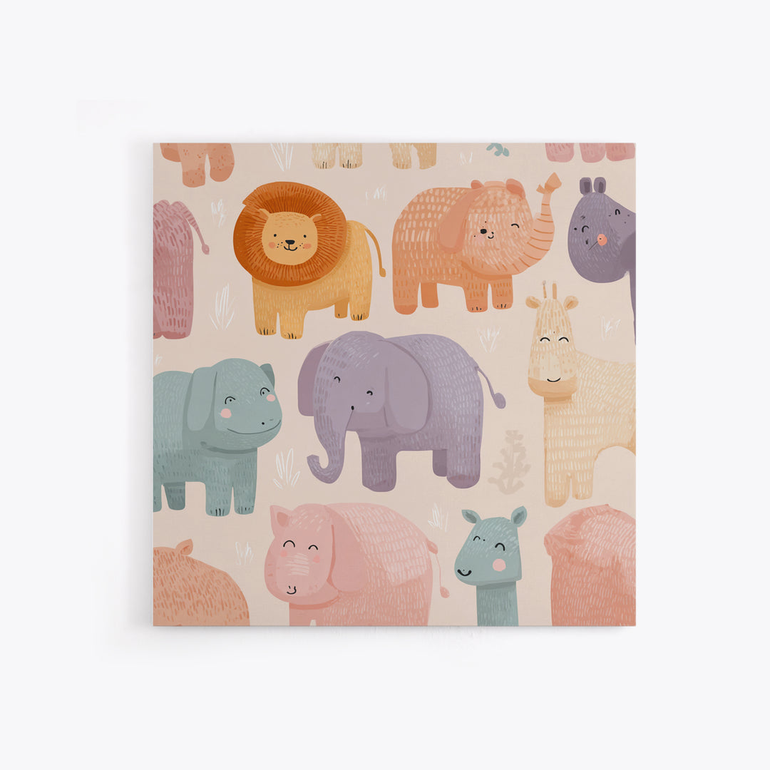 Pastel Jungle Animals Framed Canvas Print, Nursery Art, Baby Girl Nursery, Nursery Decor, Abstract Art, Nursery, Fine Art Print, NUR-1x1-66
