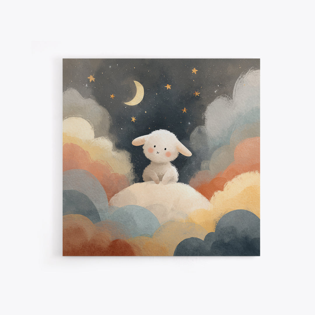 Little Lamb under a Starry Sky Framed Canvas Print, Nursery Art, Home Decor, Nursery Decor, Fine Art, Nursery, Contemporary Art, NUR-1x1-67