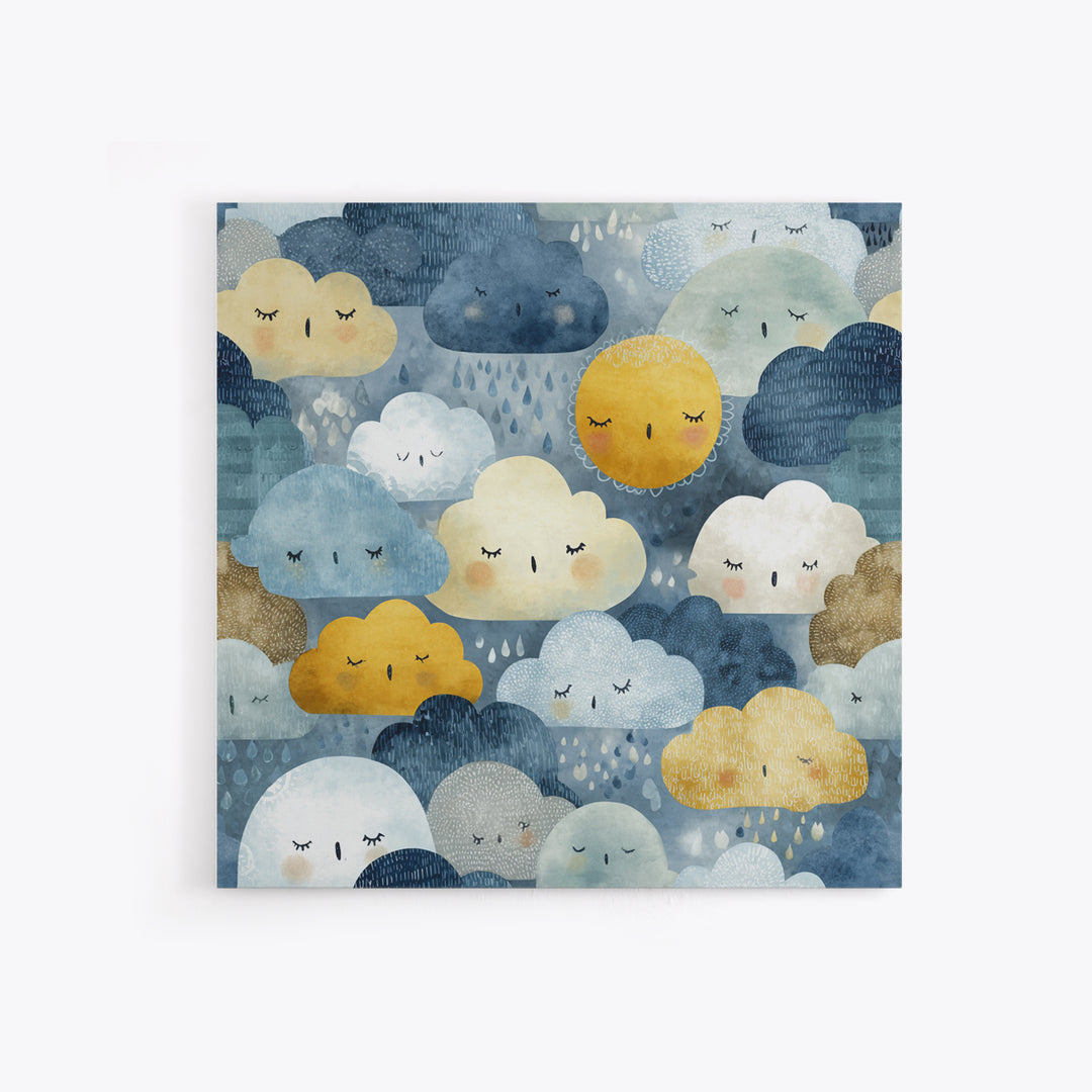 Clouds and Raindrops Framed Canvas Print, Nursery Art, Playroom Wall Art, Nursery Decor, Fine Art, Nursery, Statement Artwork, NUR-1x1-70