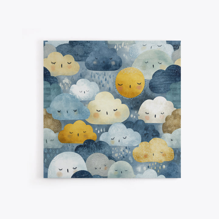 Clouds and Raindrops Framed Canvas Print, Nursery Art, Playroom Wall Art, Nursery Decor, Fine Art, Nursery, Statement Artwork, NUR-1x1-70