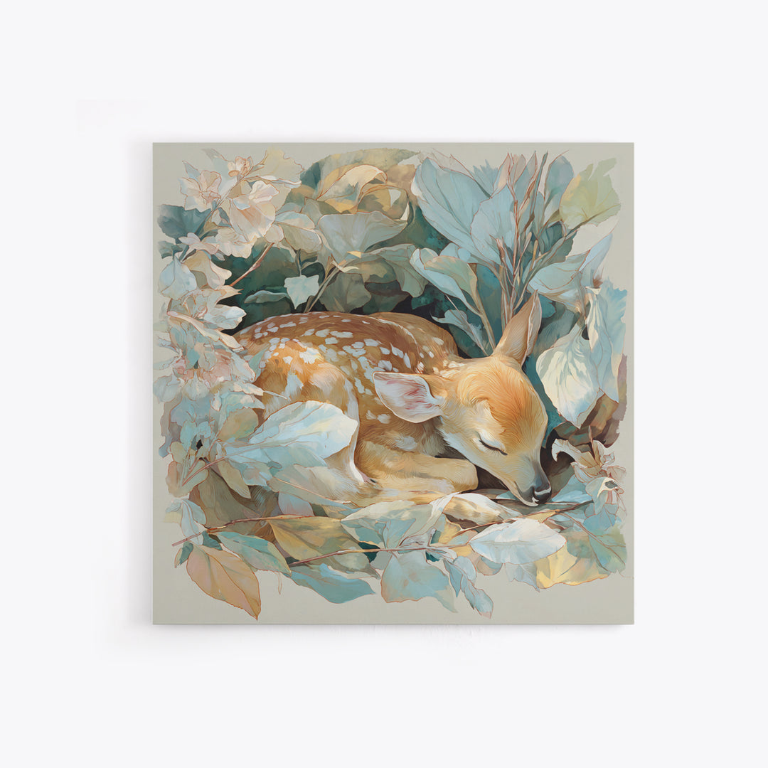 Deer Fawn Sleeping Framed Canvas Print, Nursery Art, Kids Room Wall Art, Nursery Decor, Fine Art, Nursery, Luxury Decor, NUR-1x1-71