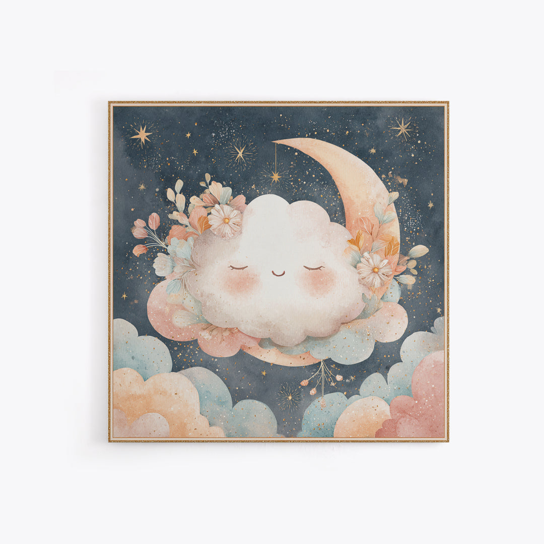 Moon and Stars Canvas Print, Nursery Art, Neutral Decor, Nursery Decor, Fine Art, Nursery, Wall Decor, Art Print, Digital Art, NUR-1x1-75