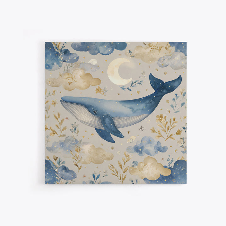 Whale and Tiny Stars Framed Canvas Print, Nursery Art, Printable Art, Nursery Decor, Fine Art, Nursery, Watercolor Print, NUR-1x1-8