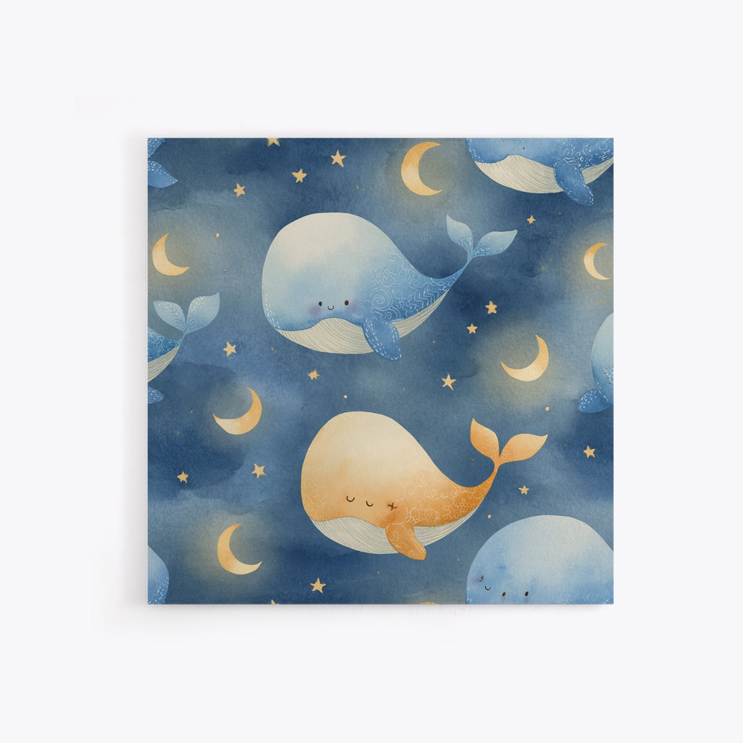 Whale and Tiny Stars Framed Canvas Print, Nursery Art, Neutral Decor, Nursery Decor, Fine Art, Nursery, Wall Decor, Art Print, NUR-1x1-80