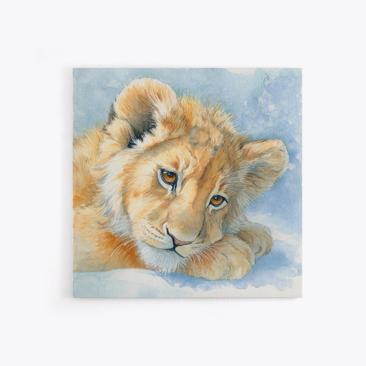 Lion Cub with Soft Golden Mane Canvas Print, Nursery Art, Textured Painting, Nursery Decor, Fine Art, Nursery, Wall Art Print, NUR-1x1-81